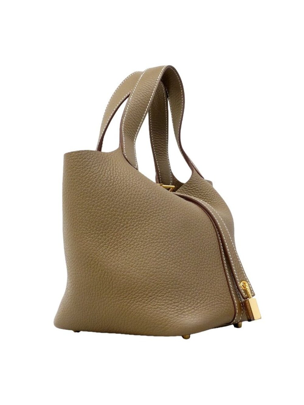 Hermes Handbag Picotin Lock PM Taurillon Clemence Etoupe Gold - Picture 2 of 8